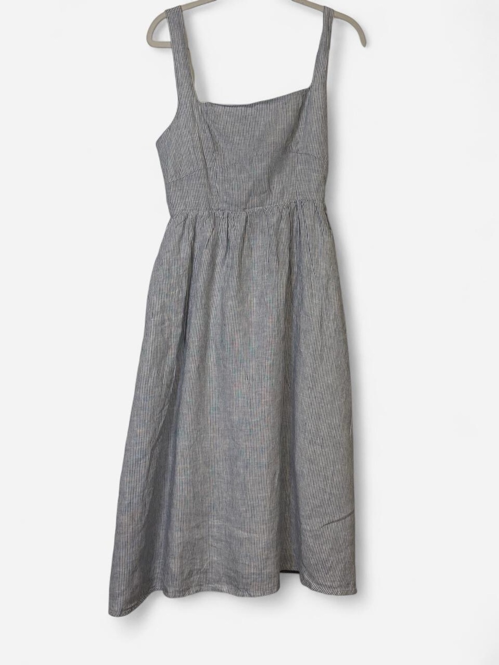 Quince 100% European Linen Blue White Pinstripe Midi Dress M NWT Coastal Size M